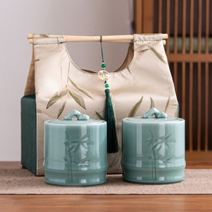 中式茶叶包装礼盒空盒高档竹纹布包陶瓷罐红茶绿茶白茶金骏眉定制