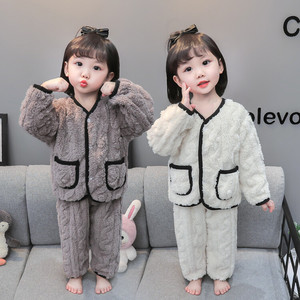 儿童新款冬装睡衣女宝宝韩版洋气法兰绒套装小童加厚保暖两件套潮