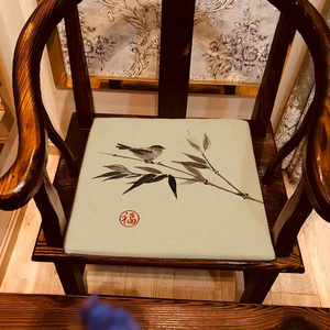 中式古典方形坐垫茶室椅子餐椅坐垫梯形太师椅红木情人椅印花垫子