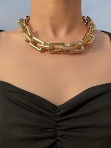 欧美方形链条颈链锁骨项链个性小众朋克项链necklace women