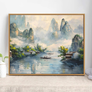 中式山水风景数字油画diy手绘画画填色高级感丙烯油彩涂色填充画