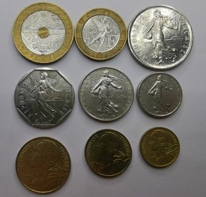 法国早期硬币流通品5生丁-20法朗9枚套