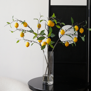 ladylike 5头柠檬枝假花仿真花摆设水果插花 客厅茶几花瓶摆件