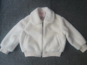 J家女童3-10岁秋冬新款欧进口美白色水貂毛间棉夹克长袖皮草外套