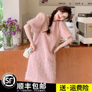 粉色小香风流苏连衣裙女2024夏季新款法式甜美宽松气质小个子裙子