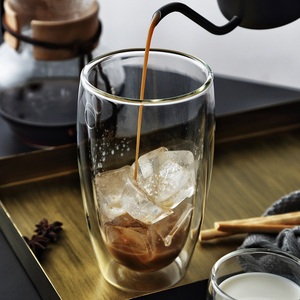极简出口耐热玻璃杯创意双层隔热水杯茶杯美式咖啡杯高硼硅热饮杯