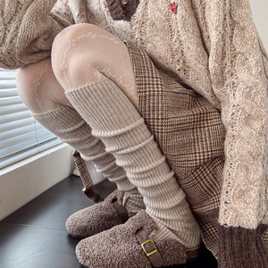 日本代购秋冬羊毛JK米白色袜套女加厚雪地靴腿套中筒袜灰色小腿袜