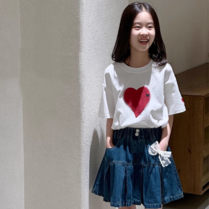 现货波拉Jasper韩国童装女童短袖T恤2024夏新款儿童潮范爱心上衣