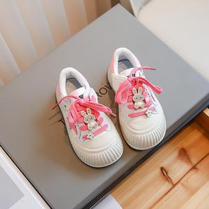 学生草莓粉帆布鞋女童鞋子2023秋款板鞋女孩子小众设计贝壳运动鞋