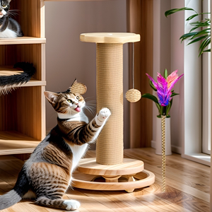 猫抓板猫爬架一体实木立式剑麻不掉屑磨爪器逗猫棒自嗨解闷猫玩具
