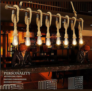 美式复古乡村橱窗装饰麻绳灯工业风酒吧餐厅吧台服装店水管吊灯