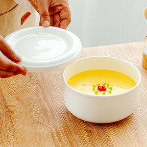 纯白骨瓷蒸鸡蛋羹碗带盖隔水炖陶瓷保鲜碗蒸肉饭碗家用蒸蛋碗盘子