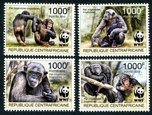 中非2012年邮票WWF大猩猩4全新