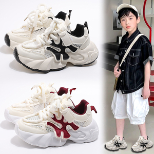 男童鞋子2024新款夏季儿童运动小白鞋中大童网面透气白色老爹网鞋