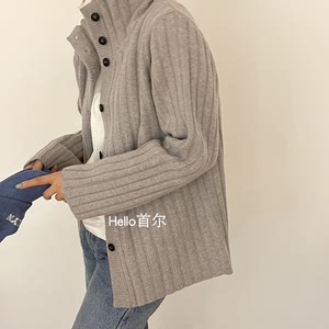 立领针织开衫毛衣外套潮 hello首尔韩国东大门女装代购091601