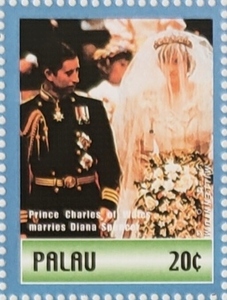 帕劳2000戴安娜王妃查尔斯婚礼婚纱军装制服勋章名人邮票1枚零票