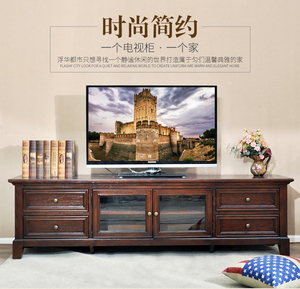 美式实木电视柜2.2米hh电视柜胡桃木色家具红橡木电视柜家具定制