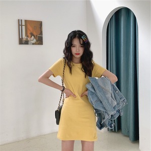夏季韩版新款中长款连衣裙女学生修身爆款时尚女装裙子衣服潮