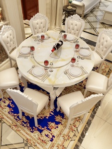 欧式折叠伸缩餐桌椅组合小户型大理石圆桌家用圆形实木饭桌餐桌子