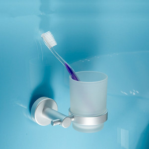 卫浴挂件浴室清洁酒店牙刷杯架漱口杯家用太空铝玻璃单杯架X6823