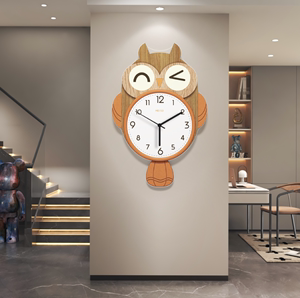 猫头鹰卡通挂钟客厅钟表2023新款简约现代创意餐厅静音装饰挂表