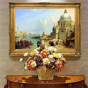定制手绘油画威尼斯建筑水城古典风景简约美式欧式客厅沙发背挂画