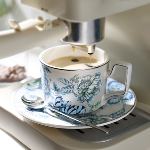 中式青花优雅陶瓷小奢华咖啡杯套装咖啡杯碟精致茶杯咖啡杯带勺