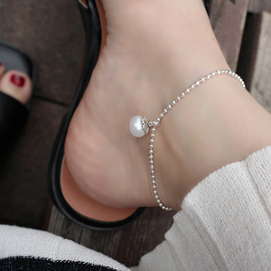 天然淡水珍珠纯银银珠脚链足链女夏高级感小众设计加长不掉色