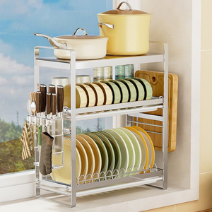 304不锈钢厨房窗台碗碟置物架窄小型尺寸家用碗柜收纳沥水碗盘架