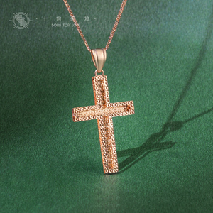 天友 品牌18K黄金项链女式十字架锁骨颈链玫瑰金吊坠链珠宝首饰品