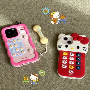 复古ins日系立体硅胶kitty猫电话机适用iPhone15ProMax手机壳苹果14保护套12高级创意趣味卡通防摔搞怪闺蜜13