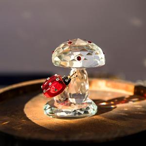 欧式田园工艺品水晶蘑菇瓢虫摆件美式创意可爱家居装饰品儿童礼物