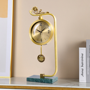 新中式轻奢黄铜座钟客厅家用时钟装饰钟表创意丽声机芯台钟HD6020