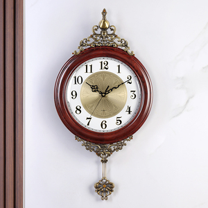 欧式复古摆钟客厅家用装饰时钟实木静音挂钟丽声机芯壁挂石英挂钟