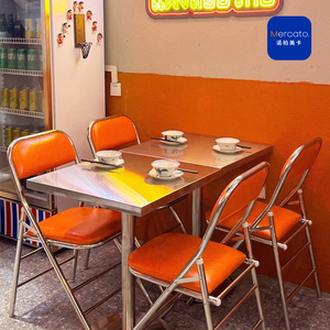泰国东南亚小吃茶餐厅桌椅组合烧烤烤串烤肉店桌子复古折叠餐椅