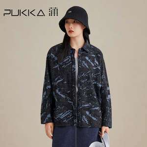 蒲PUKKA 短外套女灰蓝湖泊衬衫短款外套秋季冬款薄外套棉针织衫