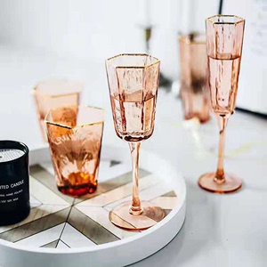 轻奢玻璃酒杯家用组合套装红葡萄酒香槟杯子锤纹金边精致高档水杯