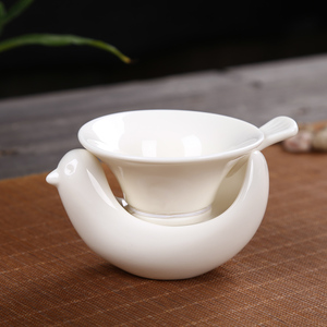 象牙白和平鸽茶滤 陶瓷茶漏 茶托 滤茶器 米白瓷过滤茶渣茶道配件