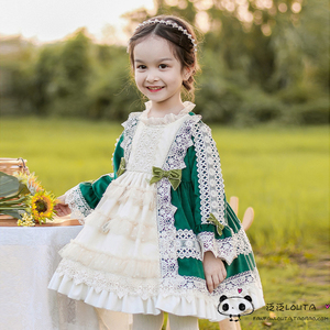 洛丽塔洋装女童Lolita长袖连衣裙女丝绒元旦节表演装西班牙公主裙
