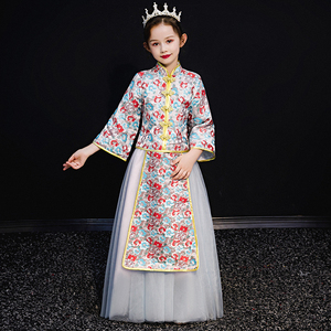 女童唐装秀禾服冬款儿童旗袍公主裙两件套中国风中大童新年拜年服