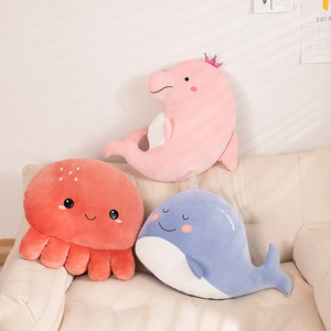 海洋系列螃蟹龙虾水母海马水族馆毛绒玩具海洋馆公仔ins沙发抱枕