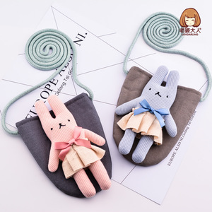 韩版布艺蝴蝶结小兔子卡通可爱儿童包手机包挂包童装配饰品包包