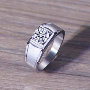 简约时尚仿铂金钻石钛钢戒指男士结婚戒子白金潮流韩版刻字不掉色