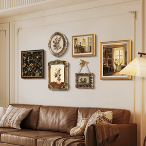 法式中古风艺术客厅照片墙组合挂画餐厅装饰画美式复古玄关柜壁画