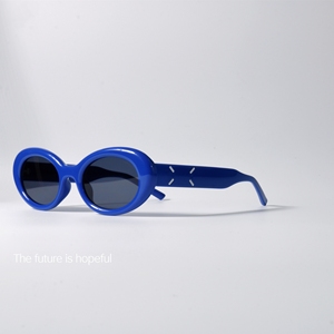 高街风格宝蓝色墨镜UV400防紫外线辐射配近视椭圆形韩版太阳眼镜