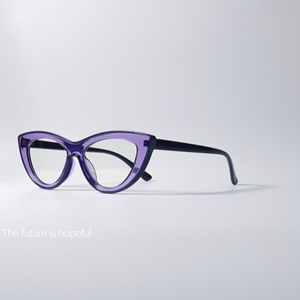 小众撞色设计紫色猫眼眼镜TR90防蓝光霓虹灯元素近视透明框平光镜