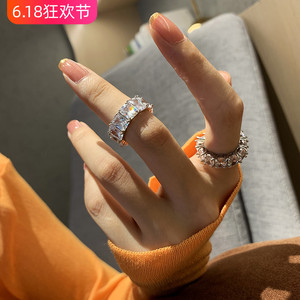 925纯银锆石满钻石排钻中指食指戒指女时尚个性轻奢小众独特指环
