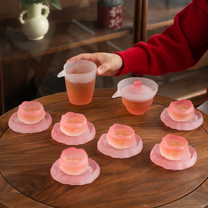 日式粉色樱花女士茶具套装套组主人茶杯品茗杯国潮风清酒杯琉璃杯