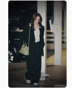 美欧林允儿韩版明星同款黑色西装外套英伦风宽松阔腿裤子衬衫上衣