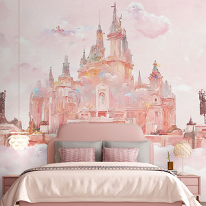 千贝欧式儿童房壁布油画卧室床头墙布客厅沙发背景墙壁纸城堡墙纸